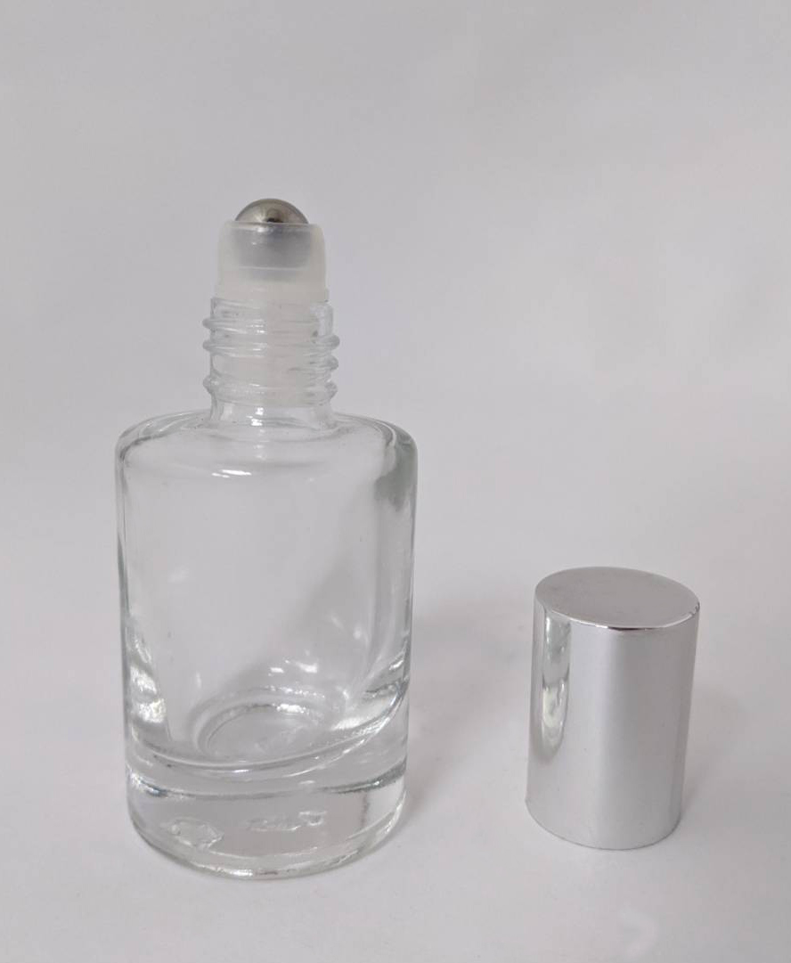 10ml简约银色圆柱厚底滚珠玻璃瓶